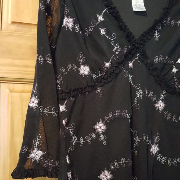 Blouse Black Floral Women's Size Medium - Picture 15 of 15